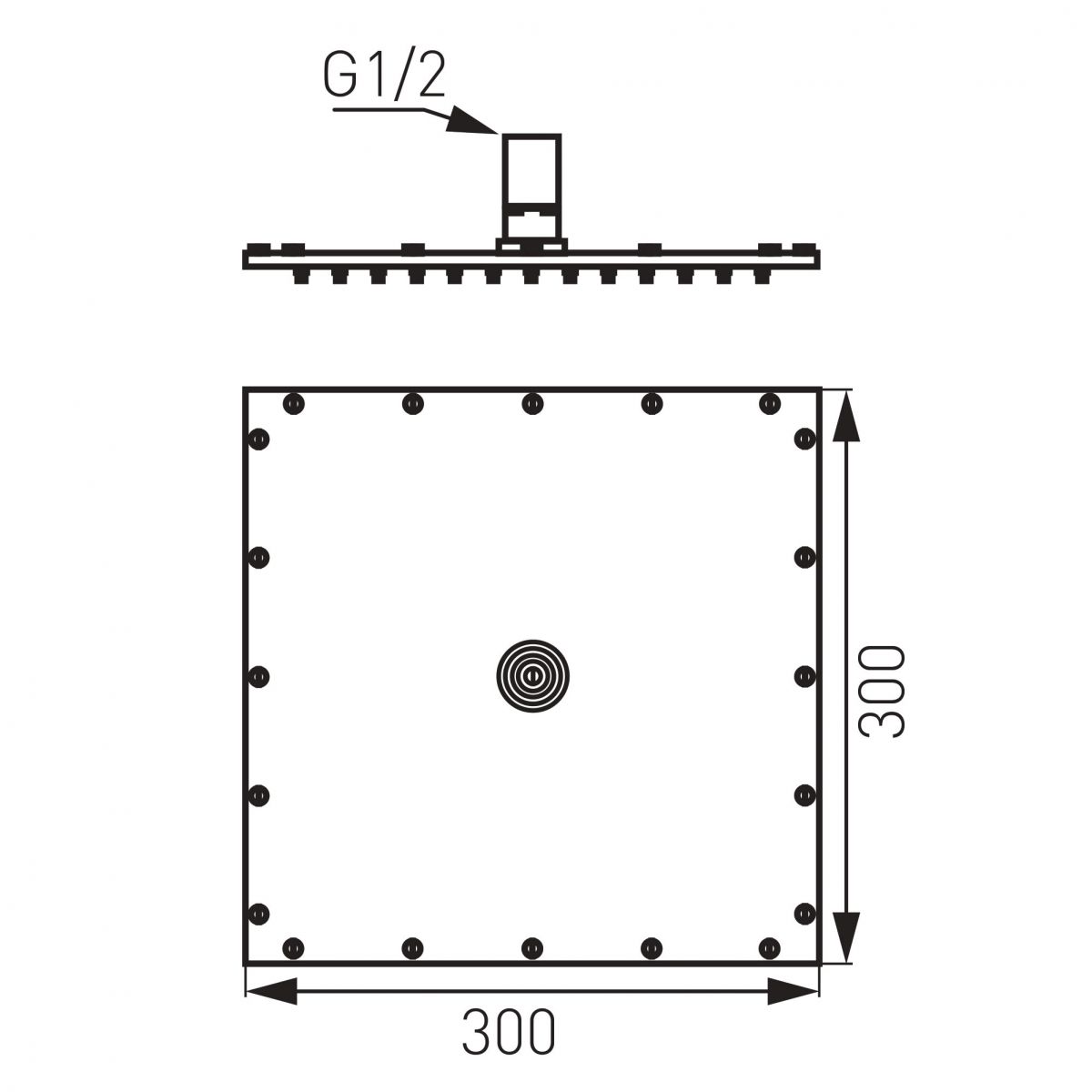TUŠ RUŽA SLIM 30x30 INOX - kvadratna
