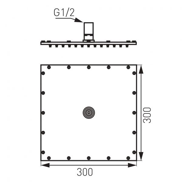 TUŠ RUŽA SLIM 30x30 INOX - kvadratna